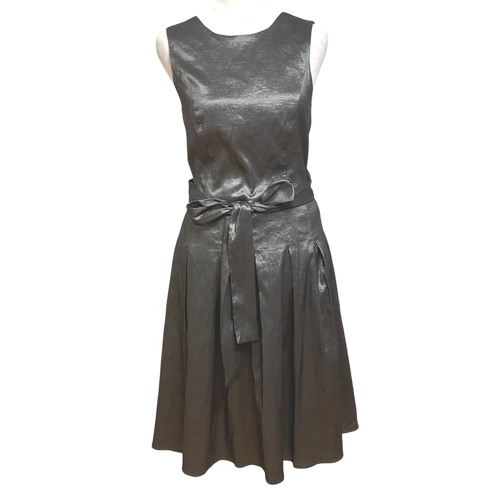 Tommy Hilfiger womens dress metallic silver Taffeta stretch fit flare TD6NDA3A 8